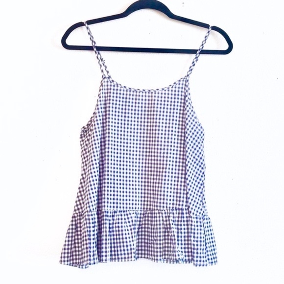 Caution To The Wind Tops - Navy Gingham Peplum Tank w/ Adjustable Straps